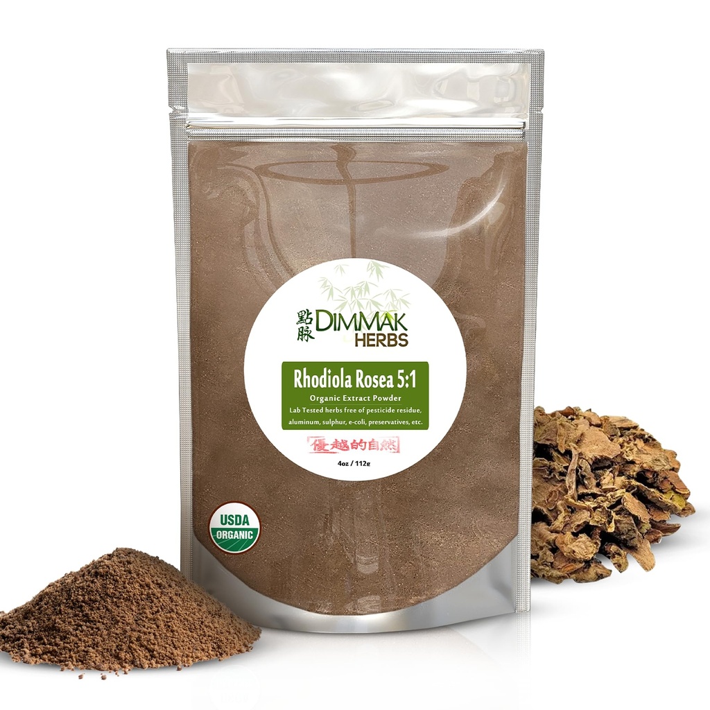 Extrait de poudre de rodoola rosea biologique 5:1 4 Ounce de Hong Jing Tian Concentrate de Hong Lab Tested Extract Poudre 112 Gram Sac refermable ajouter à l'eau ou au smoothie par les herbes Dimmak