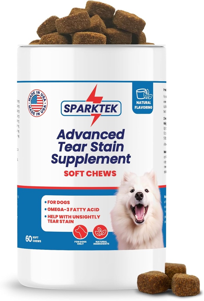 Tear Stain Soft chew Supports Dogs Eye Care Enhanced with Lutein Omega-6 Omega-3 Cranberry Extract Helps Eliminate Tear Stains Lubricates Eyes and Supports Immune System from Allergies