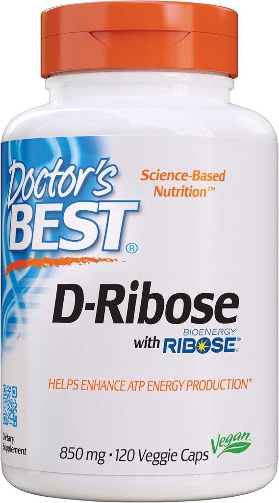 Doctor's Best D-Ribose, unterstützt ATP Energy Production, Non-GMO, Gluten Free, Soy Free, Vegan 120 Veggie Caps