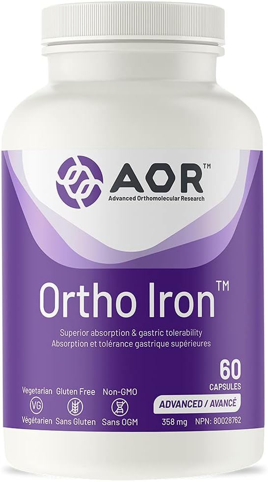 AOR, Ferro d'Orto, Supporta Assorbimento di Ferro e tollerabilità gastrica, Formazione Sanita delle cellule di sangue rosse, Integratore alimentare, Vegetariano, 60 Serve (60 Capsule).