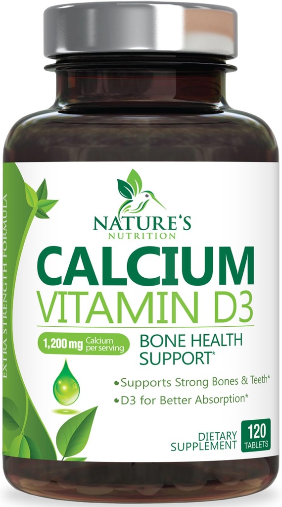 Kalzium-Ergänzung mit Vitamin D3-1200 mg Calcium pro Portion mit D3 für die beste Absorption - Unterstützt die Gesundheit des Immunsystems, Knochen & Zähne - Calcium der Natur wird in den USA für Frauen und Männer abgefüllt - 120 Tabletten