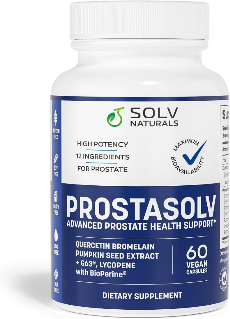 PROSTASOLV Prostate Support for Men's Health - Urinary & Prostate Health Formula with Quercetin, Bromelain, Beta-Sitosterol, Saw Palmetto for Pelvic & Prostate Comfort -60 Caps