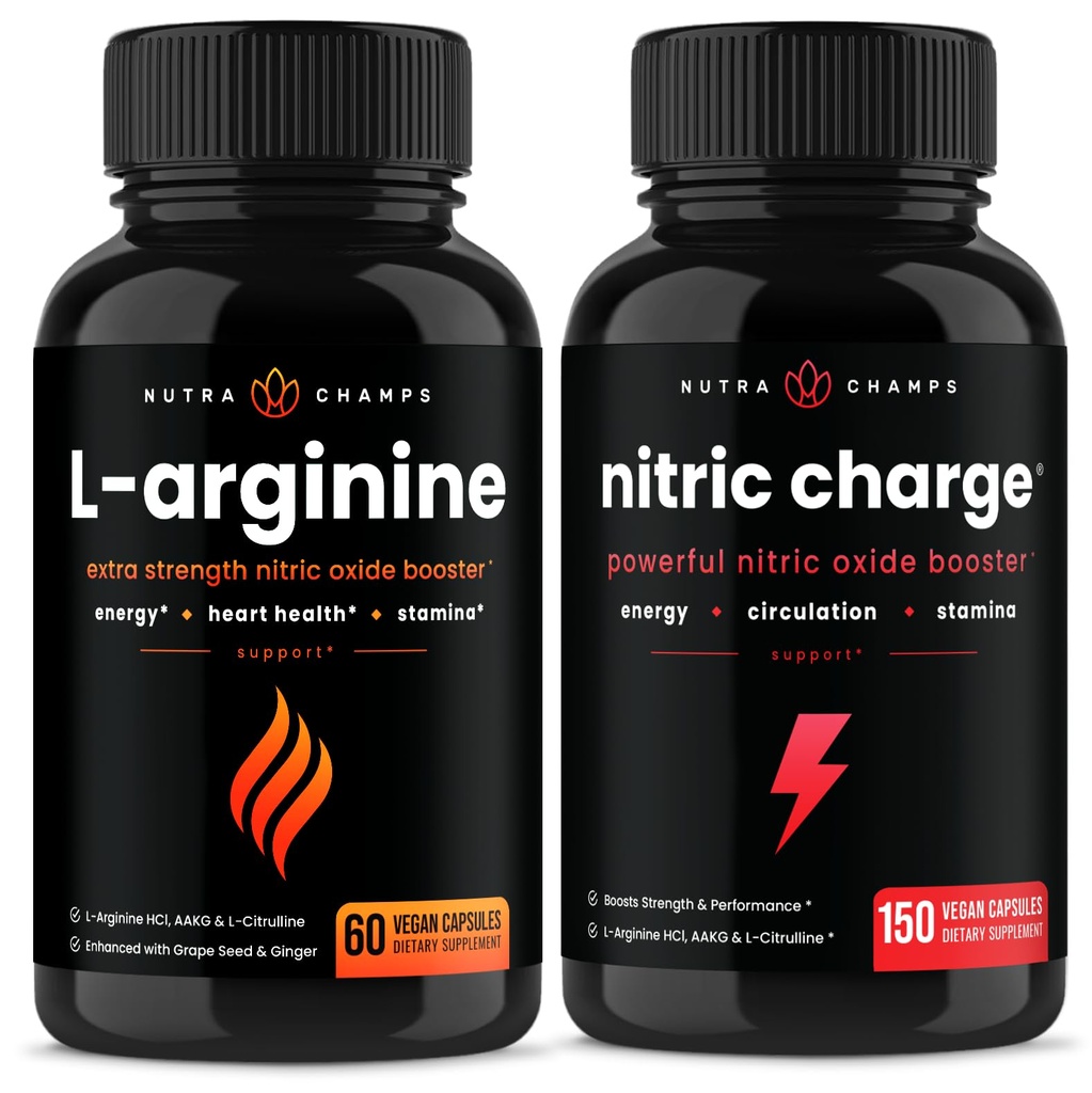 NutraChamps Capsules L-Arginine et Capsules de charge nitrique 2 Pack