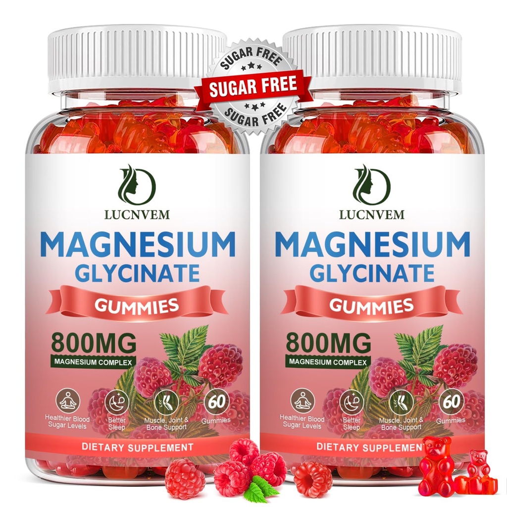(2 Confezione Zucchero Gratuito Magnesio Glycinate Gummies, 500 mg Magnesio Glycinate con 200 mg Magnesio Malato, Taurate, Ossido, COQ10, Vitamina B6 e D3, Sonno e Supporto Calma, 120 Raspberry Gummies