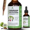 Soursop Graviola Multivitamin Flüssigkeit Tropfen 1800mg, Bio Soursop Bitters Flüssigkeit, Antioxidante Mischung Meer Moos, Vitamin B6, C, D3, Reine Blattextrakt, Immunität Unterstützung, 98% Absorption, Vegan, 2 fl oz