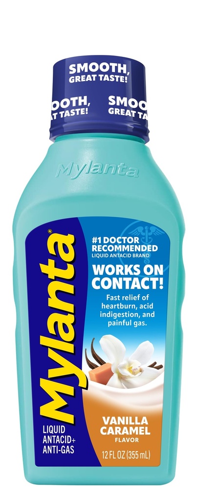 Rilievo di gas e bruciore di Mylanta, acido liquido, aroma di Vanilla Caramel, 12 oncia fluida