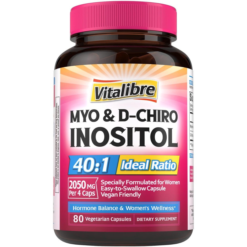 Integratore di inositolo, Myo-Inositol & D-Chiro Integratori di fertilità inositolo per le donne, 40:1 Rapporto ideale, equilibrio dell'ormone e supporto ovarico, 80 capsule vegane