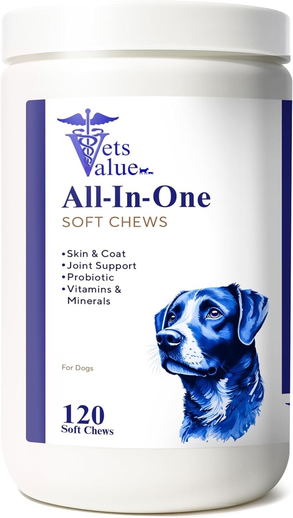 Hunde-Multivitamin-Käse (120 Weichkäse) - All-in-One-Vitamine für Hunde aller Altersgruppen, Größen & Rassen | Unterstützt Immunität, Verdauungsgesundheit, Haut, Fleisch Gelenkgesundheit mit Glucosamin, Omega-Fettsäuren
