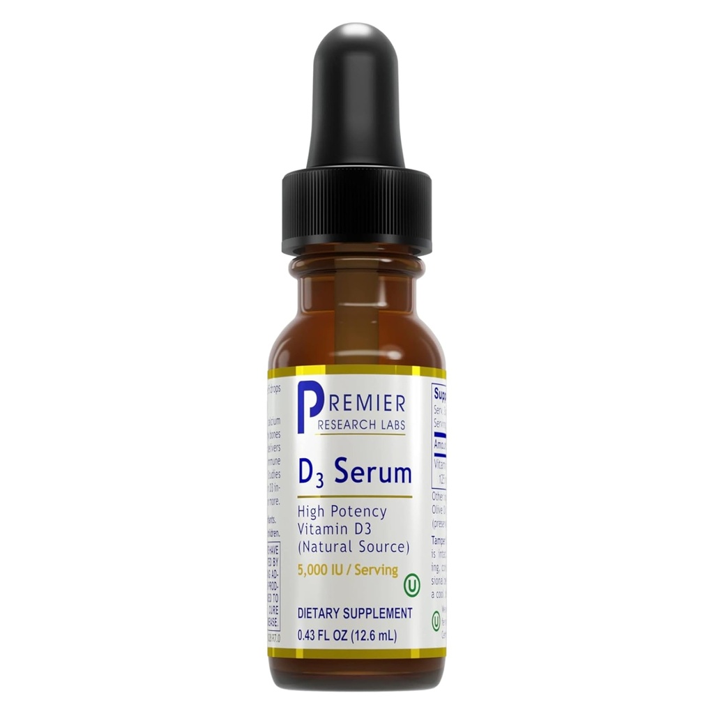 Premier Research Labs Vitamin D3 Serum - Flüssiges Vitamin D Öl Tropfen für Erwachsene, Flüssiges Vitamin D3 5000 IU, Sublingual Vit D3 Liquid - 0.43 fl oz