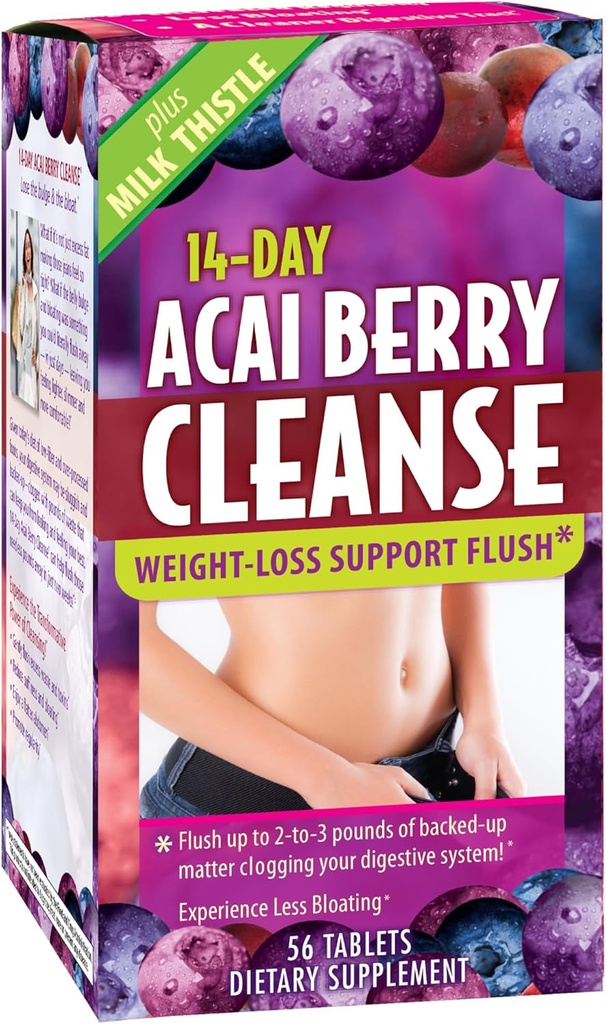 Nutrizione applicata 14 giorni Acai Berry Cleanse - 56 compresse - Peso-Loss Support Flush + Cardo - 28 porzioni
