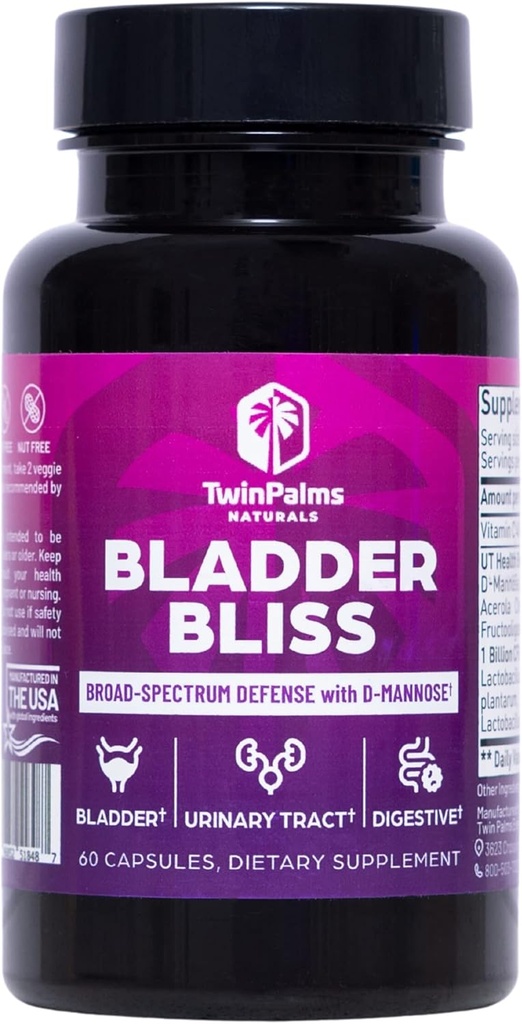 Bladder Bliss: Advanced Cranberry Supplement & D-Mannose Formula for Urinary Tract Health for Women, Non-GMO, Gluten-Free, Vegan Capsules, Fast-Acting Relief & UTI Prevention, Supporto della vescica, 60 Ct