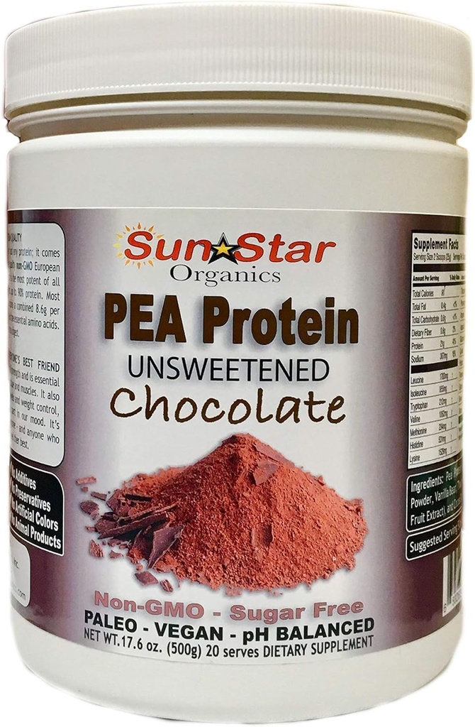 Pea Protein Powder - Unsweetened - Schokolade mit Kakaopulver & Vanille-Bohnen - Sojafrei, Non-GMO 17.6 oz