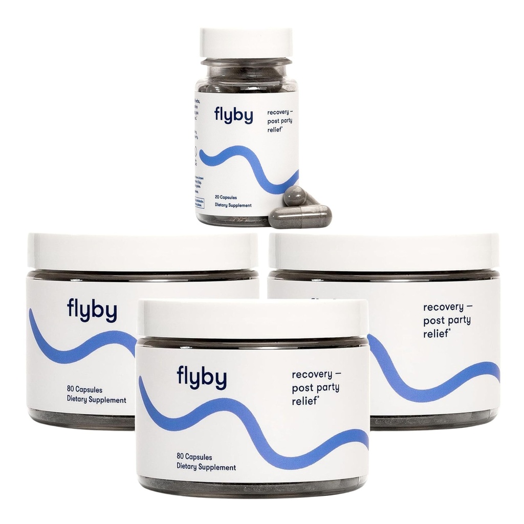 Flyby Recovery Supplement - All The Hang, Without The Over!TM - with Milk Thistle, Vitamin C, Activated Charcoal, and Apple Cider Vinegar - Pre & Post Drinking Formula
