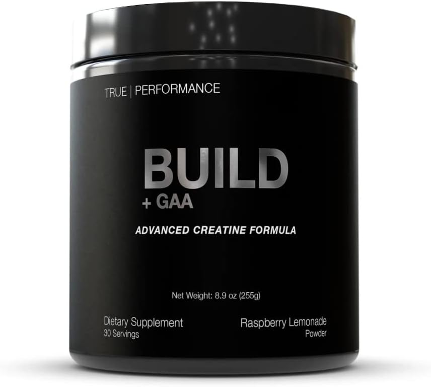 Build + GAA, for Muscle Building and Recovery, Raspberry Lemonade, Patent Pending GAA + Creatine Monohydrate, Improves Strength, Performance, and Muscle Growth - Creatine, GAA, Betaine - 30 Servings