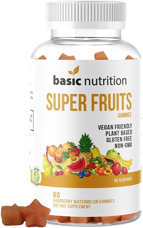 SuperFruits Gummies con Collagen-Promoting miscela di frutta per bellezza e cura della pelle | Natural Raspberry Watermelon Flavor | Non OGM Plant-Based, Vegan, Gluten-Free & Gelatin Free