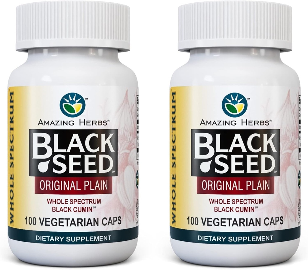 Erstaunliche Kräuter Ganzes Spektrum Schwarz Seed Original Plain, Vegetarische Kapseln - Glutenfrei, Non GMO, Kaltgepresste Nigella Sativa Aids in Verdauungsmedizin - 100 Count, 475mg (2-Pack)