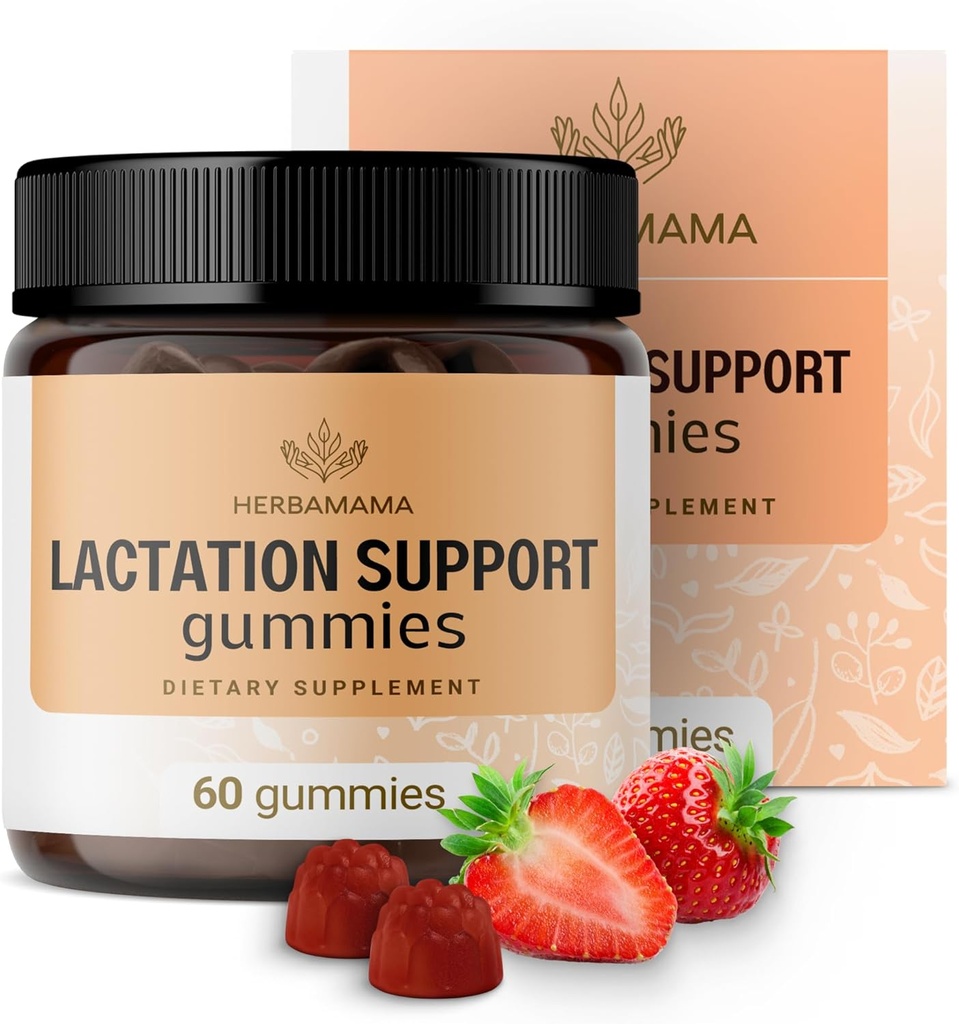 HERBAMAMA Lactation Support Gummis - Kräutermischung für Mutter's Brust Milkflow Support - Vegan, Non-GMO Stilling Supplement für Damen - 60 Pectin-Based Strawberry-Flavored Chews