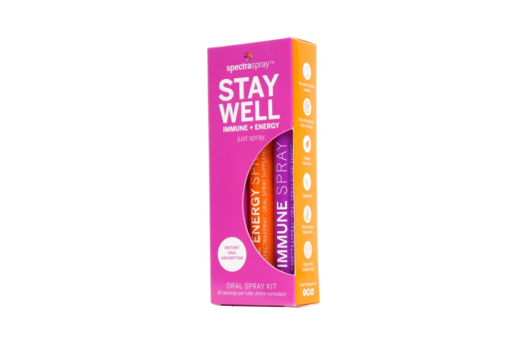 Spectraspray Voyage Wellness Well Kit - Immune Support & B12 Vaporisateurs Oral Vitamine Rapid Immunity Boost & Active Form of B12 for Recovery & Energy, Vegan & Gluten Free, 30 jours d'approvisionnement par spray