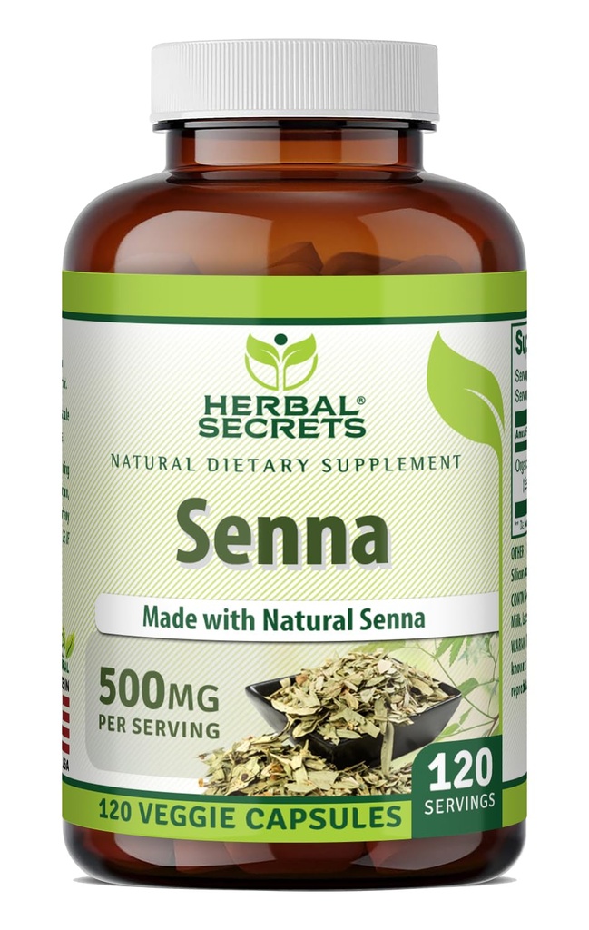Herbal Secrets Senna Ergänzung | 500 Mg | 120 Veggie Kapseln | Made with Natural Senna | Non-GMO | Gluten-Free | Made in USA