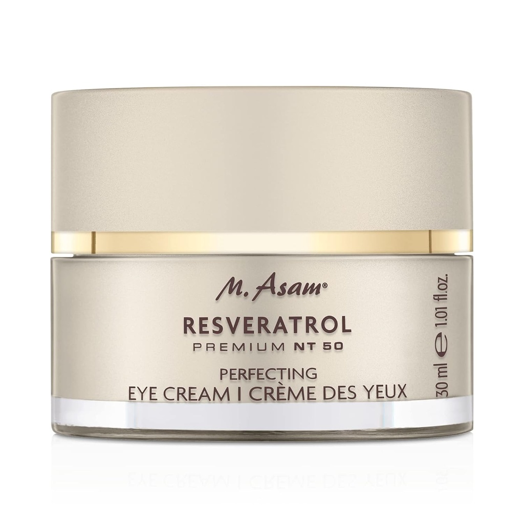 M. Asam Resveratrol Premium NT50 Perfecting Eye Cream – Anti-invecchiamento sotto la crema agli occhi con resveratrolo e acido ialuronico per lisciare rughe e linee sottili, formula vegana, 1.01 Fl Oz