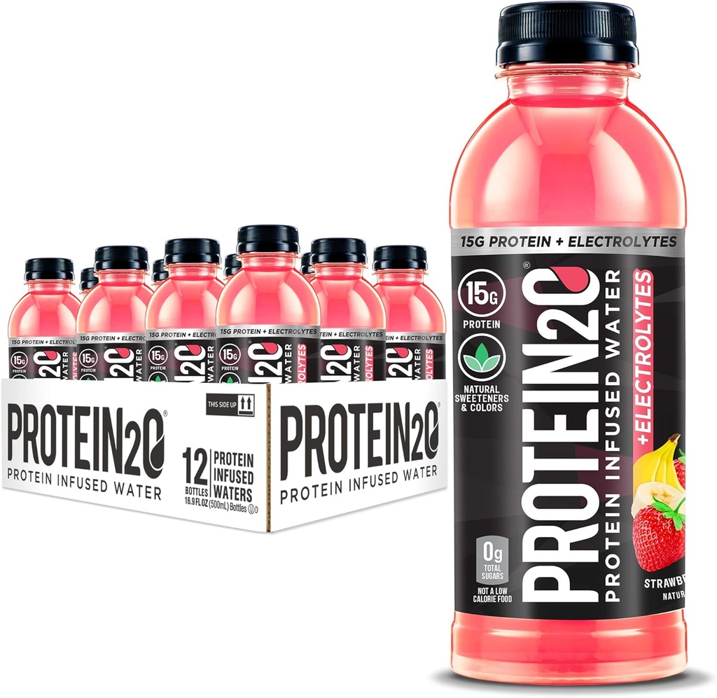 Protein2o + Elettroliti, Bassa Calorie Proteine Infused Water, 15g Whey Protein Isolate, Strawberry Banana, 16.91 fl oz (confezione di 12)