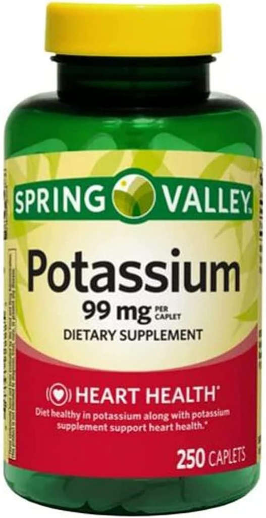 Spring Valley Potassium Caplets Nahrungsergänzung, 99 mg, 250 Count
