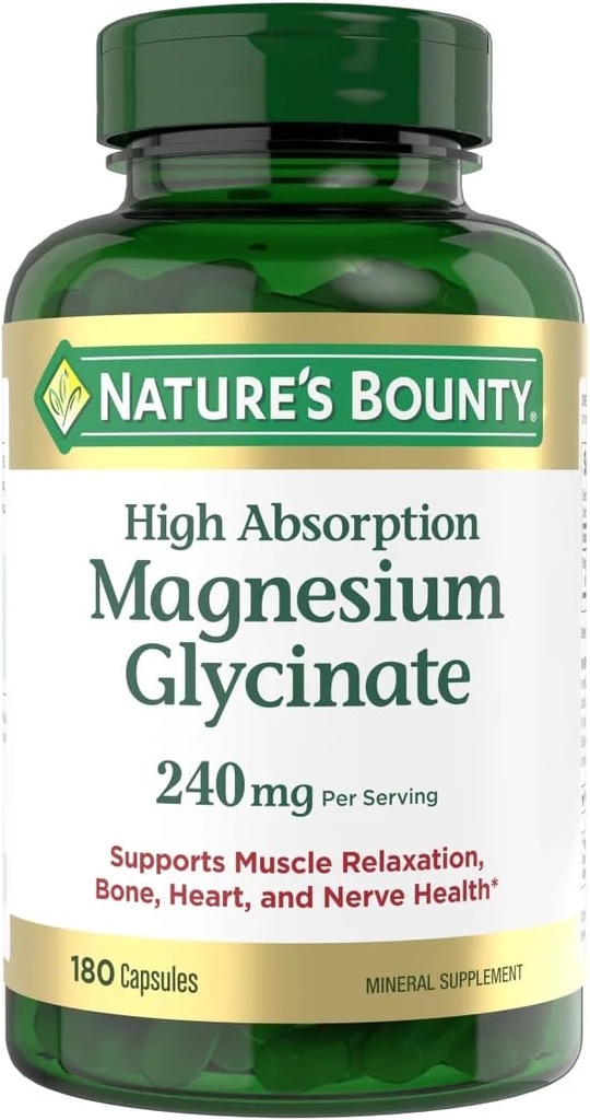 Natures Bounty Magnesium Glycinate Große Flasche / 180 Kapseln 240 mg