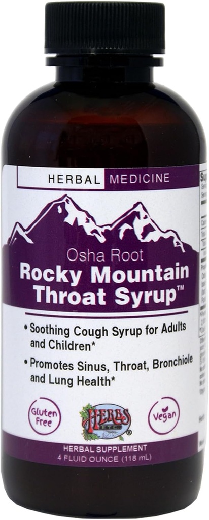 Herbs Etc. Rocky Mountain Throat Syrup - Unterstützt Throat Wellness - beruhigende Lung Health Support - Unterstützt Sinus, Throat, Bronchiole & Lung Health - Gluten-Free & Vegan - 4 fl oz