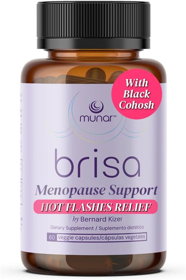 Soutien à la ménopause de Munar Brisa – Équilibre hormonal pour les femmes avec le chardon au lait, Vitex, Cohosh noir et Rhubarb. Réduit les éclairs chauds, stimule l'énergie, désintoxication du foie – 30 jours d'approvisionnement (60 capsules)