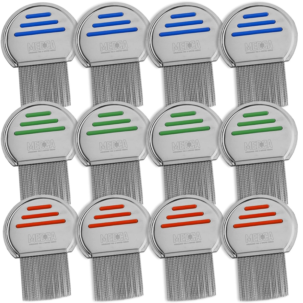 Lice Comb - (Pack von 12) Kopf-Lice-Behandlung, die individuell verpackt professionelle Edelstahl-Louse und Nit Combs entfernt Eier mit abgerundeten Tipps für Komfort