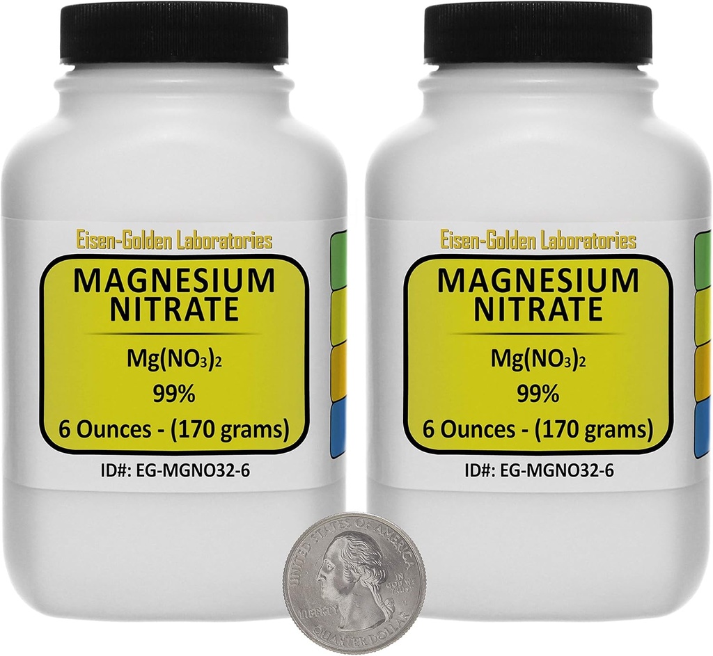 Nitrato di magnesio [Mg(NO3) 2] 99% USP polvere di grado alimentare 12 Oz in due bottiglie