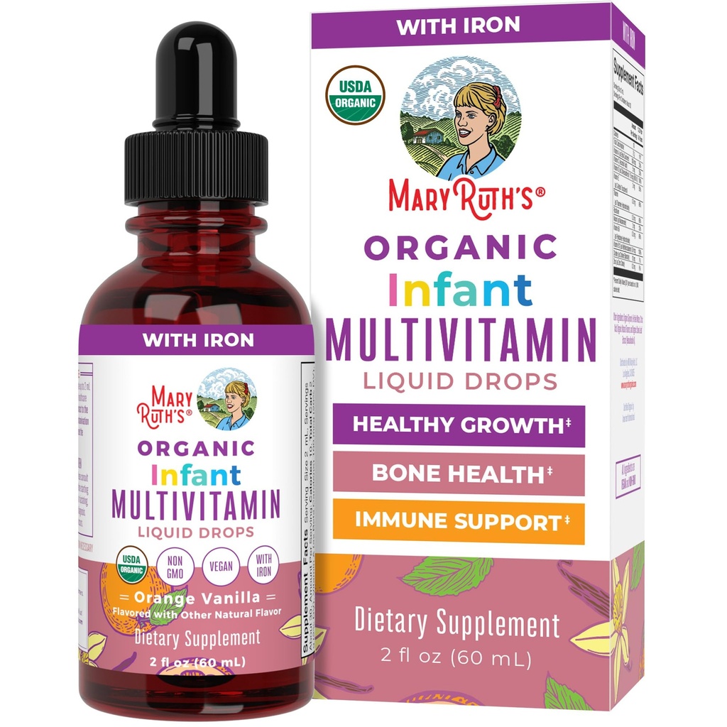 MaryRuth Organics Multivitamin with Iron for Infants | USDA Organic | Gocce liquide per bambini 6-12 Mesi | Supporto immunitario e benessere generale | Vegan | Non-GMO | Gluten Free | 2 Fl Oz