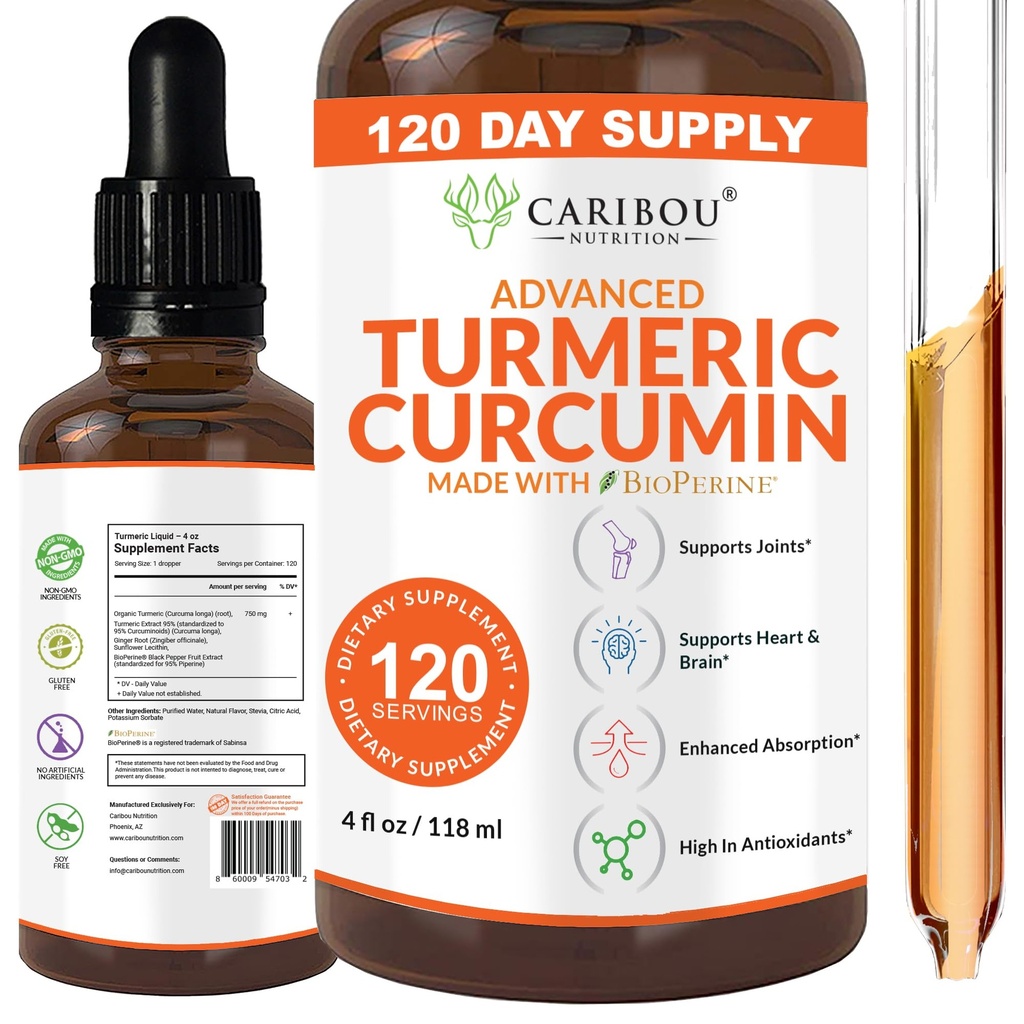 curcumina curcuma liquida con bioperina per assorbimento potenziato - curcumina curcuma curcuma curcuma supplemento per il supporto misto - estratto di curcuma con pepe nero - 2 mesi di alimentazione - 4oz