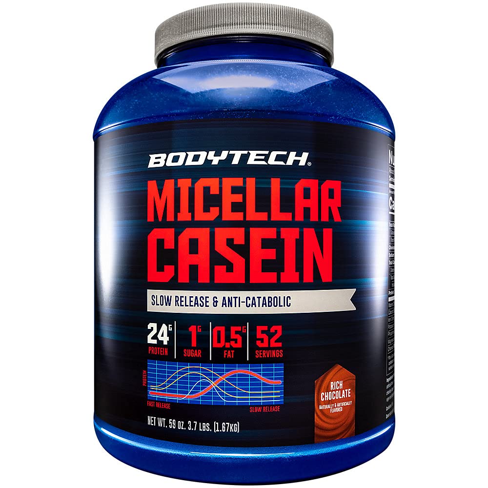BODYTECH Micellar Casein Protein Powder, rilascio lento per il recupero del muscolo di notte - 24 grammi di proteine per porzione - Rich Chocolate (4 Pound)