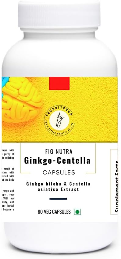 FiG Nutra ‘Ginkgo-Centella’ Capsules | Brain Health Supplement for Focus and Memory | Powerful Blend of Ginkgo biloba Leaf Extract and Centella asiatica Leaf Extract | 60 Veg Capsules