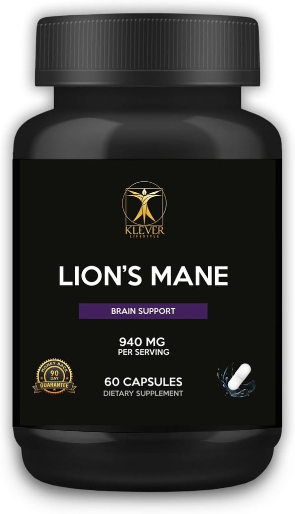 Klever Lifestyle | Lion's Mane Mushroom Supplement | Memory/Focus Enhancer | 60 Kapseln | 940mg pro Servieren