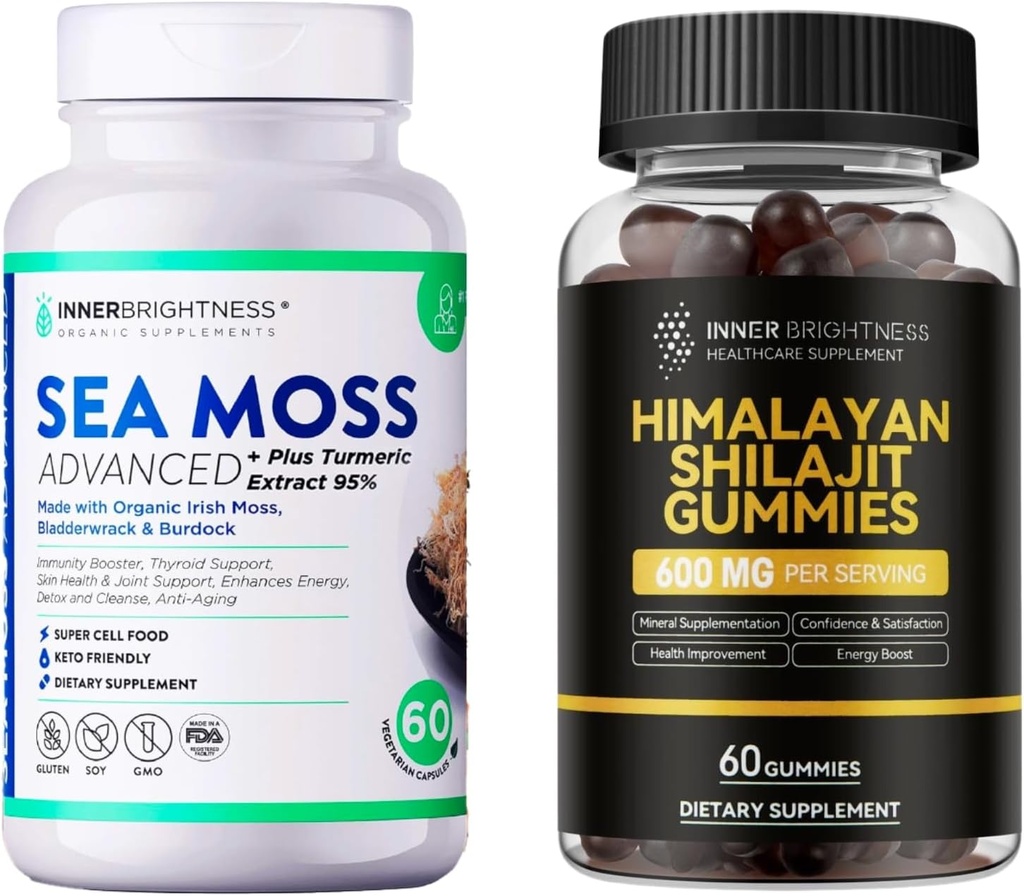Capsules de mousse de mer Irlandaise biologique + Gommies Shilajit - Supporte l'immunité, l'énergie et la digestion