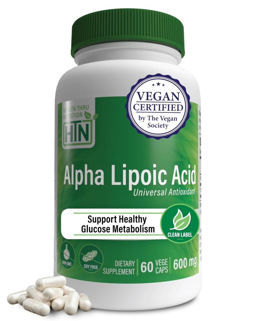 Gesundheit Thru Nutrition Alpha Lipoic Acid 600mg 60 Servierungen | Zertifiziert Vegan | Universal Antioxidant | Non-GMO, 3rd Party Getestet, Allergiker, Glutenfrei, Soy Free ALA Kapseln