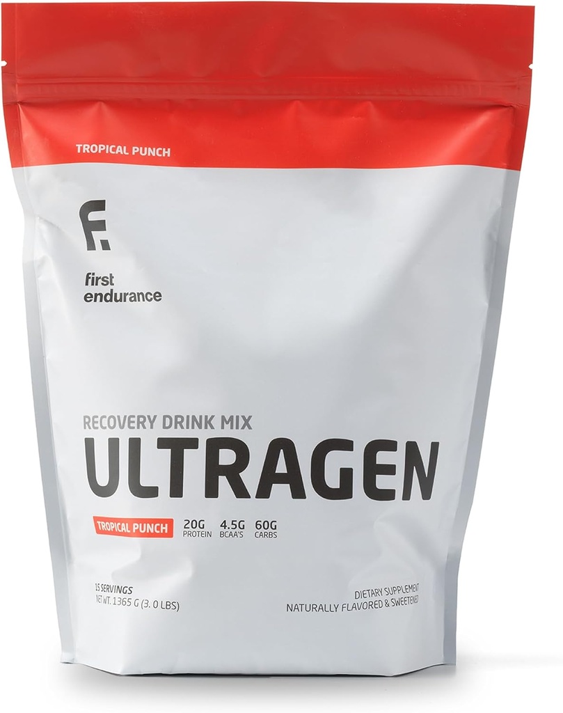 FIRST ENDURANCE Ultragen Workout Recovery Drink Powder, Protein Mix, steigert Energie, beschleunigt Erholung | Tropical Punch, 15 Servierungen