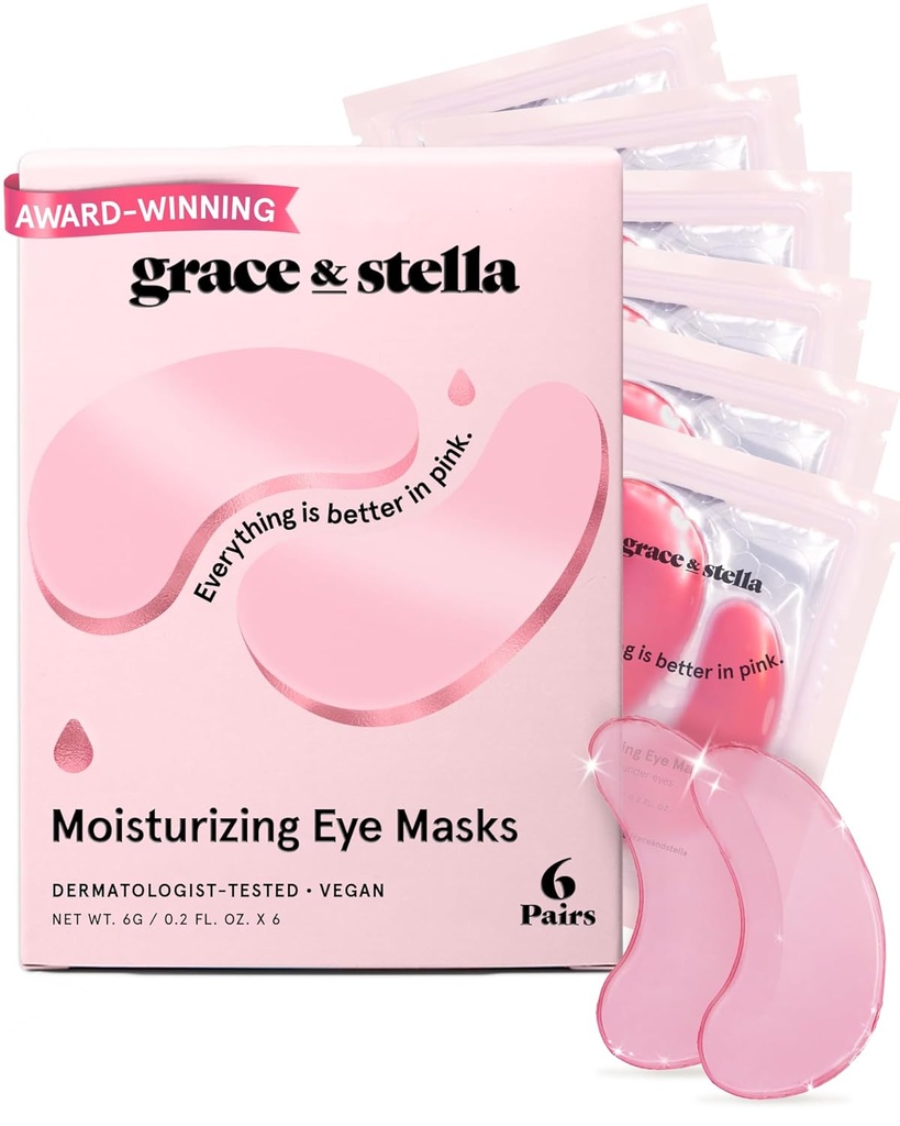 grace & stella Award Winning Under Eye Mask - Réduire les cercles sombres, les yeux puants, les sacs sous les yeux, les rides - Gel Under Eye Patches - Cadeaux pour maman - Vegan cruelty-Free Self Care (Pink, 6 paires)