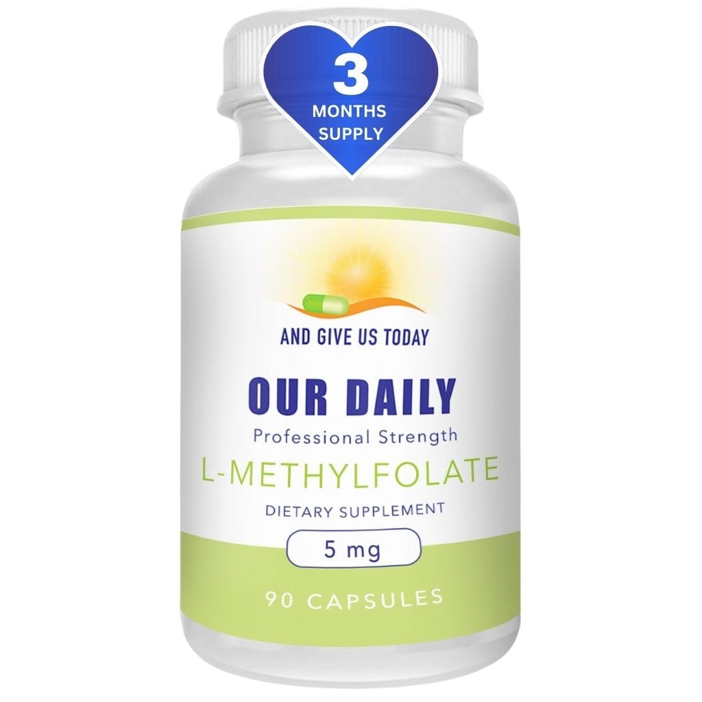 Unsere täglichen Vites L-Methylfolat 5 mg / 5000 mcg Maximale Stärke Aktiver Folat, 5-MTHF, Filler Free, Glutenfrei, Non-GMO, Vegetarische Kapseln 90 Count (3 Monate Versorgung)