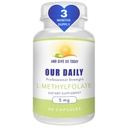 Unsere täglichen Vites L-Methylfolat 5 mg / 5000 mcg Maximale Stärke Aktiver Folat, 5-MTHF, Filler Free, Glutenfrei, Non-GMO, Vegetarische Kapseln 90 Count (3 Monate Versorgung)