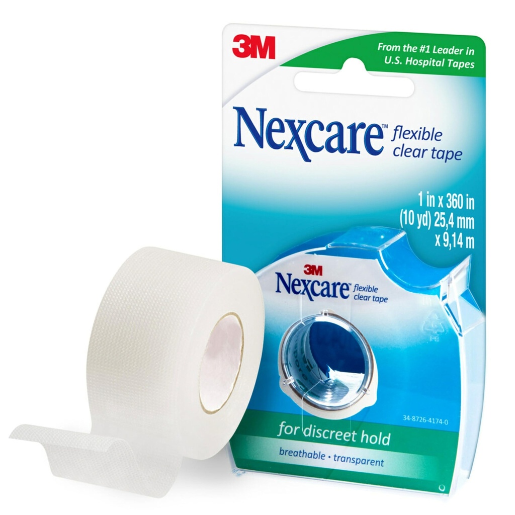 Nexcare Ruban transparent souple, imperméable Ruban médical transparent, sécurise les habillages et le tube de cathéter - 1 en x 10 Yds, 1 rouleau de ruban