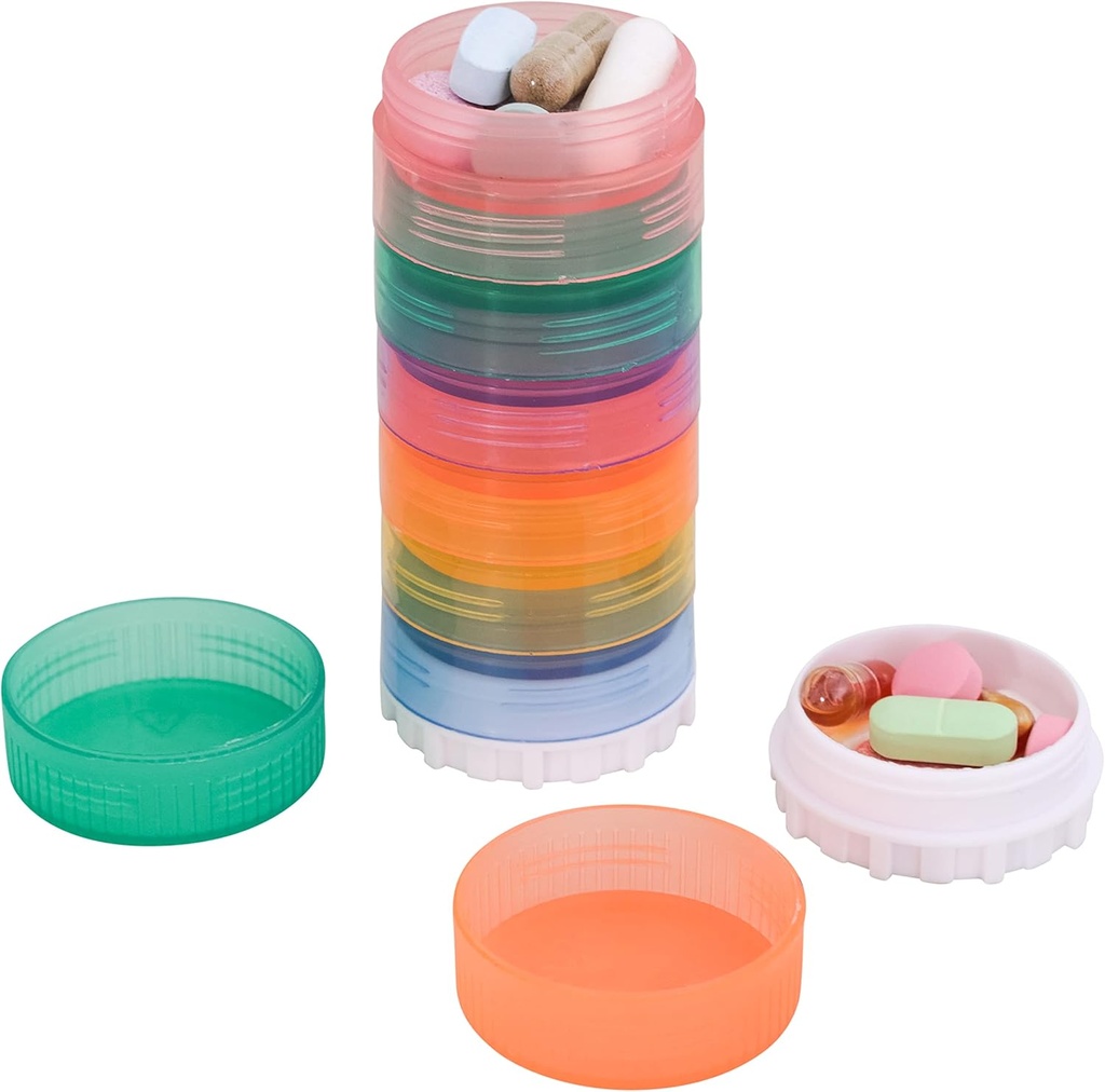 Portable 7-Day Stackable Pill Organizer con 2 Lidi per i farmaci, le vitamine e i supplementi allegati al calendario magnetico. Perfetto per viaggi o uso domestico.