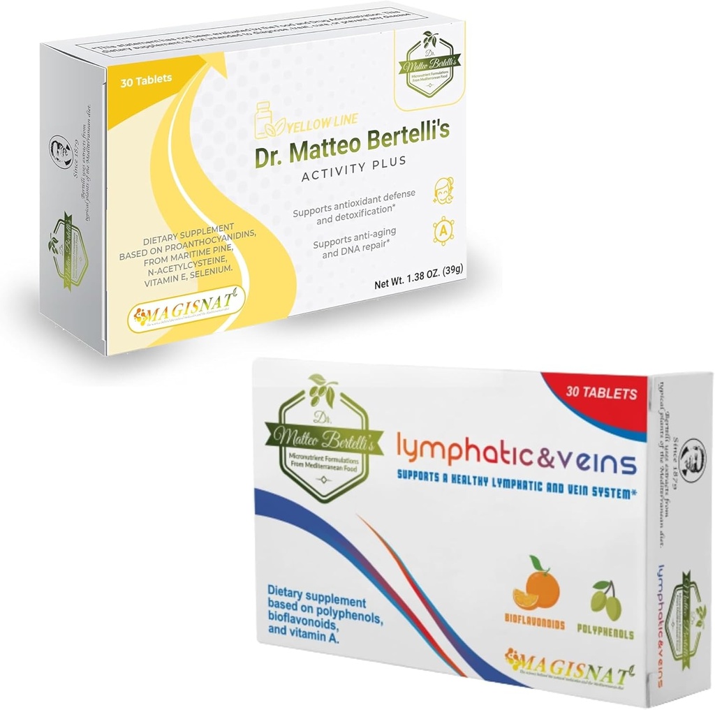 Dr. Matteo Bertelli's Activity & Lymphatic Support Bundle (30+30 Tablets) - N-Acetylcysteine, Hydroxytyrosol, Vitamina A, Proanthocyanidins, Hesperidin, Citrus Extract
