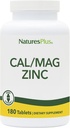 NaturesPlus Cal/Mag/Zinc - 1.000 mg di calcio, 500 mg di magnesio, 75 mg di zinco - 180 compresse vegetariane - Integratore minerale multi, Supporti Bone, Cuore e Salute immunitaria - Gluten-Free - 45 Serve
