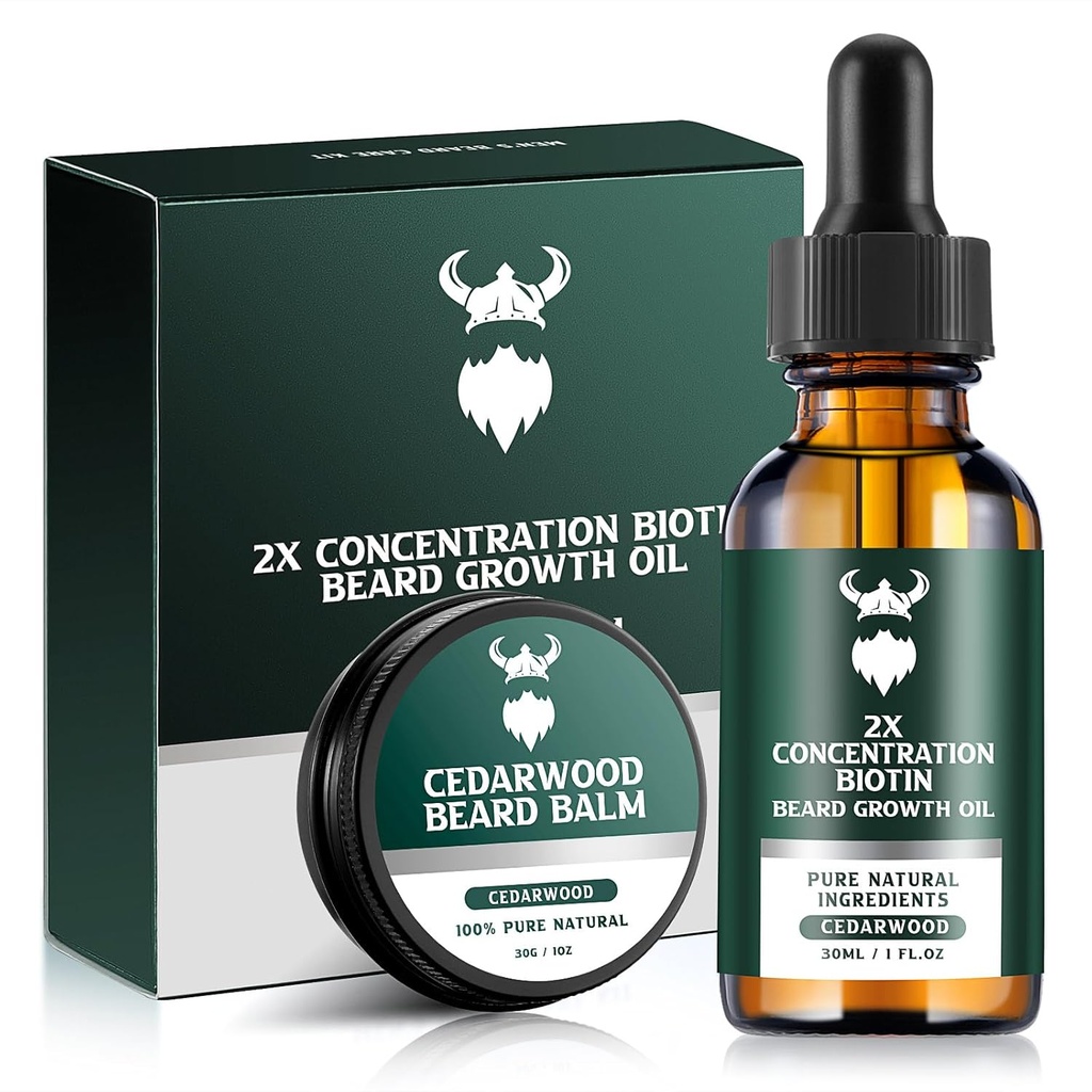 Bart Growth Kit - 2X Konzentration Biotin für Männer, natürliche Argan, Jojoba Öle und Vitamine (Cedarwood)