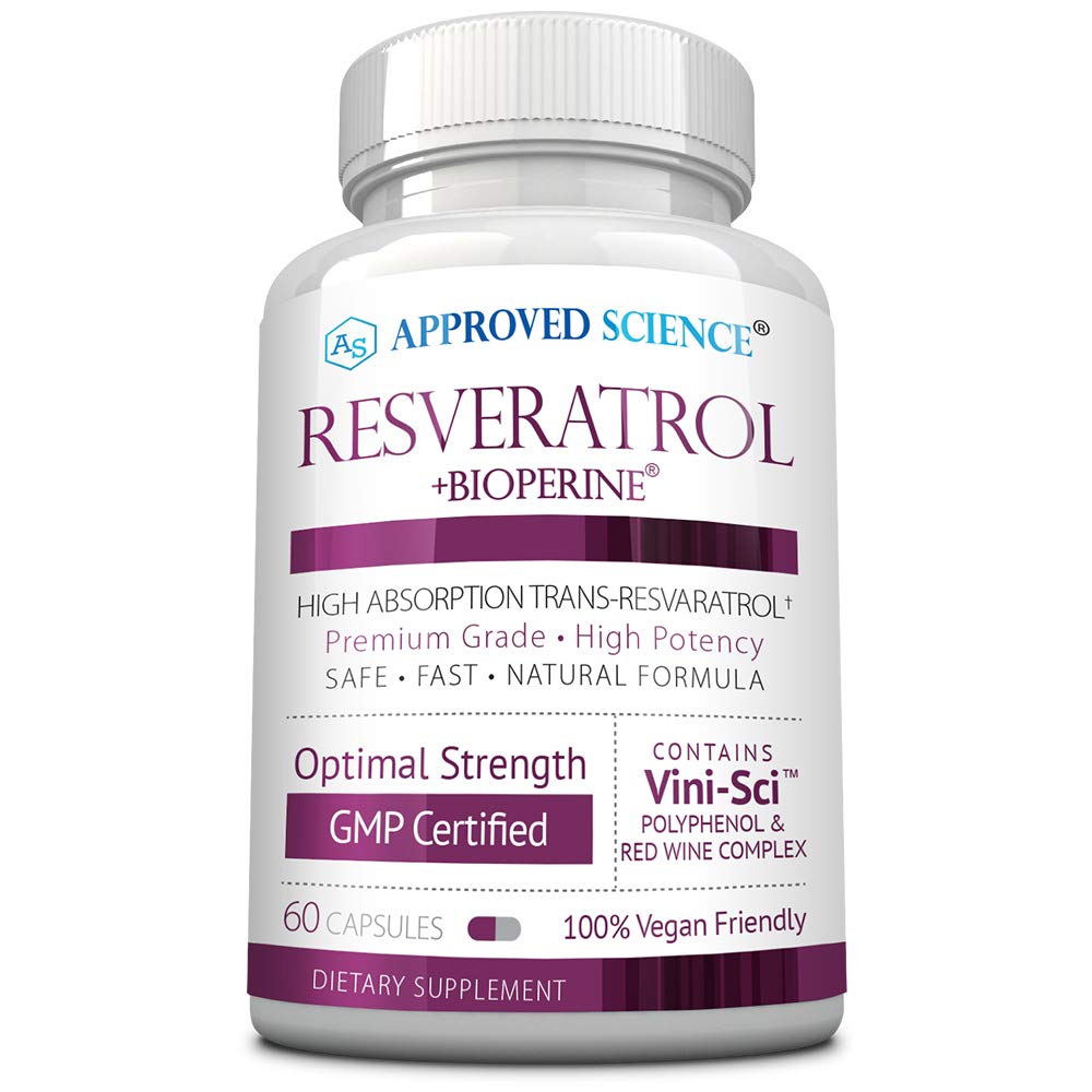 Genehmigte Science® Resveratrol - 1000 mg Trans Resveratrol - 250 mg Polyphenol - 98% Reinheitsgrad - Inklusive Bioperine® - 60 Vegan Friendly Capsules - 1 Flasche