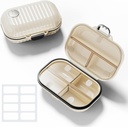 Organisateur de pilules de voyage avec étiquettes, 7 compartiments Pill Box portable, petit étui de pilules pour la purse de poche, contenant quotidien de supplément de vitamine Pill avec tracker de médecine
