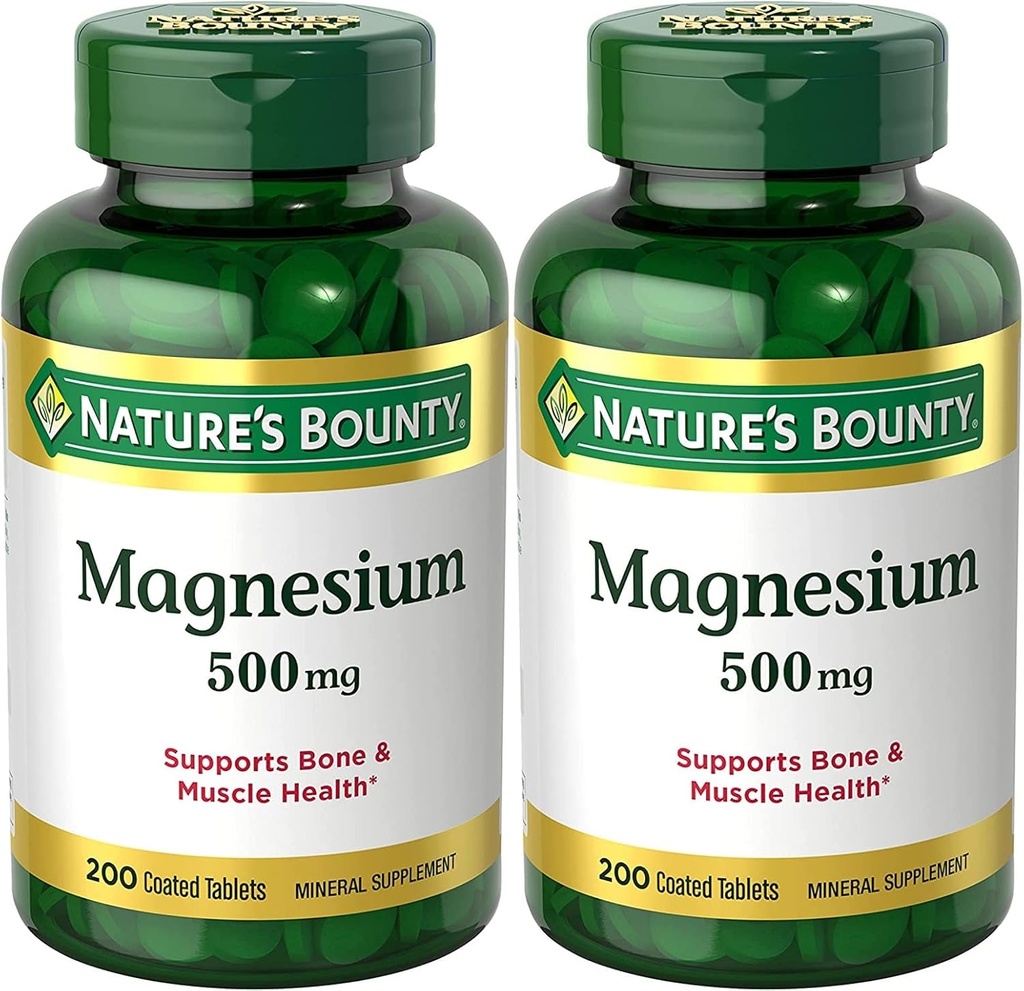 Natur Bounty Magnesium, Knochen und Muskel Gesundheit, Tabletten, 500 Mg, 200 Ct (Pack von 2)